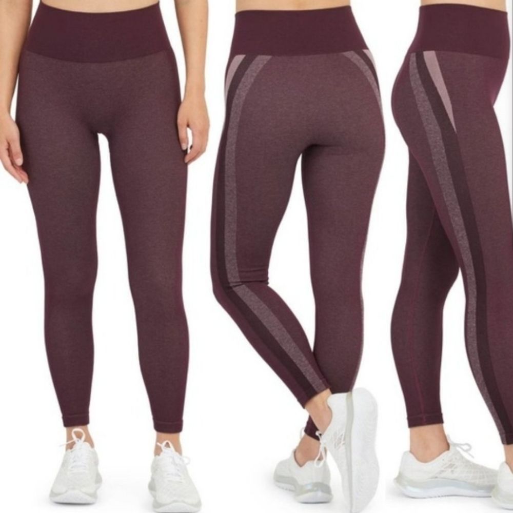 Spanx Look at Me Seamless Leggings Track Stripe Burgundy Size S NWOT